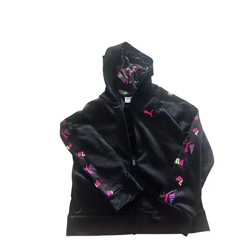 Puma Jogger Set Size 5 Black Neon Multicolored Hooded Set Full front Zip